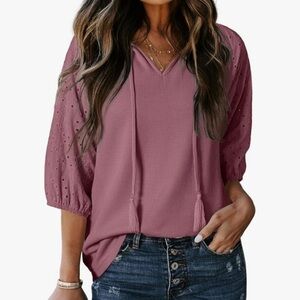 Dokotoo 3/4 eyelet sleeve waffle knit top